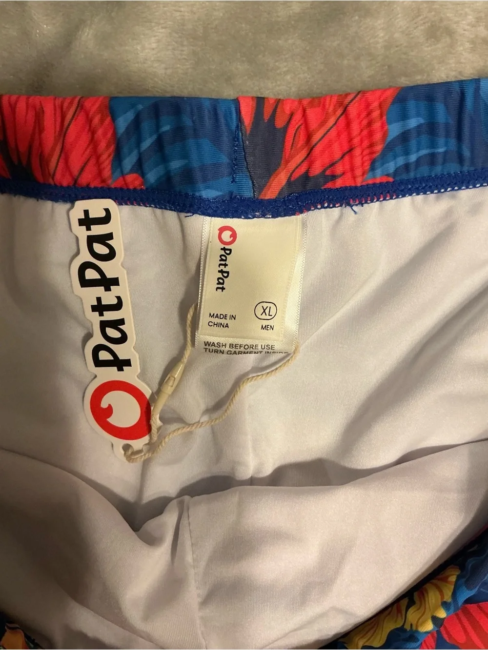PatPat Blue Tropical Swim Trunks with Red & Yellow Floral Print